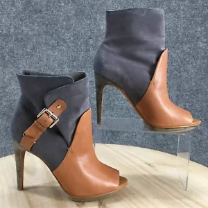 Luxury Rebel Boots Womens 37.5 Casual Buckle Stiletto Ankle Bootie Brown Leather - Picture 1 of 20