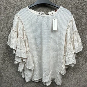 Neu mit Etikett Anthropologie Pilcro Sybil gestreifte Bluse mit Flatterärmeln Größe M - cremefarben/braun - Bild 1 von 10