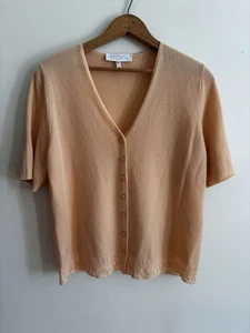 ESCADA Pfirsich Orange Kaschmir Strick Knopfleiste V-Ausschnitt Pullover Cardigan Top Gr. M - Bild 1 von 6