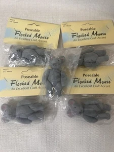 Set Of 5 2.5” Posable Flocked Mice For Crafting - Picture 1 of 2