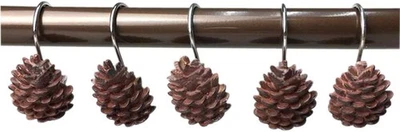 Set of 12 Pinecone Shower Curtain Hooks Bathroom Rolling Hangers Natural  - Image 1 of 4
