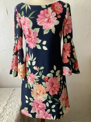 Eliza J Dress Navy Floral Fully Lined, Sheath Body Hugging Gorgeous Sz4 - Image 1 of 4