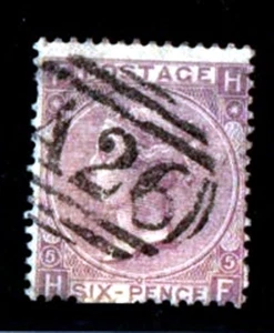 GIBRALTAR.1865.(7 MARCH) 6D. LILAC,PLATE #5.POSTMARKED.'A26'.USED..S.G#97 - Picture 1 of 2