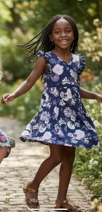 Vestido floral azul marino talla 10 Tea Collection nuevo sin etiquetas para niñas - Imagen 1 de 6