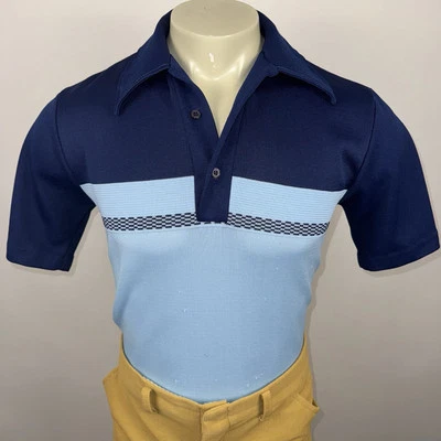 Vintage 60s Knit Shirt Mens Small Stretch Polyester Disco Rat Pack Atomic MCM - Image 1 of 4