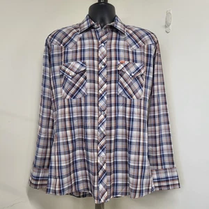 Ely Plains Hemd Herren Größe Large 16/35 blau/rot kariert Perlen Druckknopf Western Trucker - Bild 1 von 14