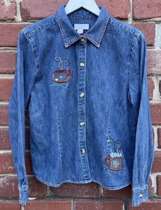 Camicia Christopher & Banks Petite donna taglia grande manica lunga denim cioccolata calda - Foto 1 di 9