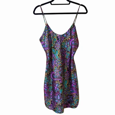 Vintage Y2K Purple & Black Paisley Romantic Slip Dress, Made in USA, Size L - Image 1 of 4