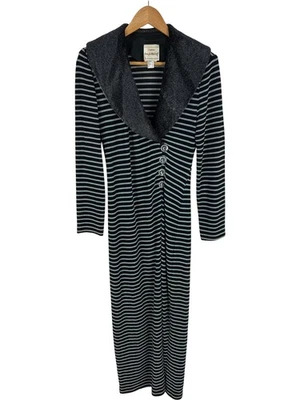 Maxi Vestido Joseph Ribkoff Rayas Cuello Piel Sintética Negro Gris Talla 8 Foto 1 de 4