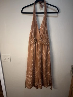 Vestido Halter Conejo Conejo Diseños Marrón Blanco Lunares Talla 12 Retro Foto 1 de 4