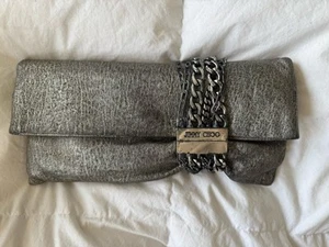 Jimmy Choo Gunmetal Metallic Chandra Clutch - Picture 1 of 9