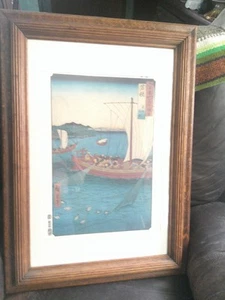 Block Print by Ando Hiroshige 1853"Fishing Boats at Wakasa" from famous places - Picture 1 of 8