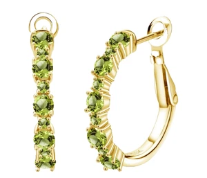 925 Silver Yellow Gold Plated 1.62 Ct Round Peridot Women Dainty Hoop Earrings - Picture 1 of 4