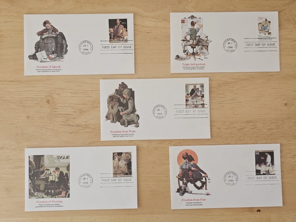 Norman Rockwell Official First Day Cover Collection Set Of 5 Envelopes W/ Stamps - Image 1 of 4