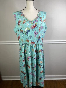 Lindy Bop 1950's retro turquoise fit & flare lined floral & butterflies sz 2 XL - Picture 1 of 9