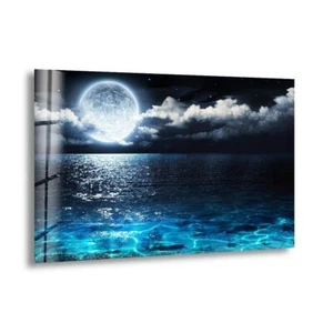 Arte de pared de vidrio Luna sobre el océano - Imagen 1 de 7