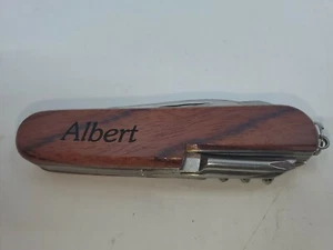 Multi-tool Pocket Knife Albert Kansas Buffalo Engraved  On Wood  Handle - Picture 1 of 7