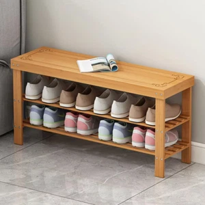3 Tiers Wooden Shoe Rack Seating Bench Hallway Storage Organiser - Picture 1 of 12