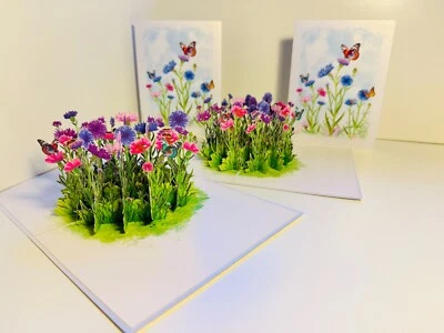 ORIGAMI POP CARDS Cornflower Garden with Butterflies Happy Birthday 3D Pop Card - Image 1 of 4