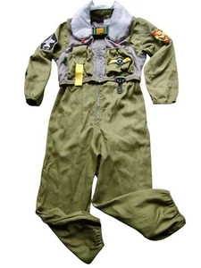 Vintage 90s Top Gun Flight Suit Pilot Military Green Childs Size Small Costume - Picture 1 of 7