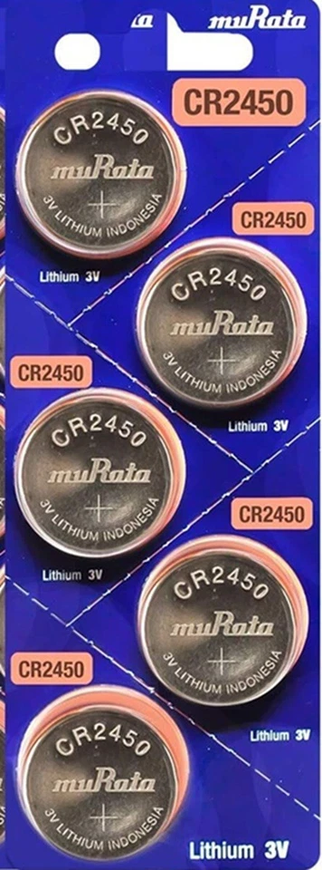 Cinco (5) pilas de botón de litio Murata CR2450 610mAh de 3 voltios Foto 1 de 1