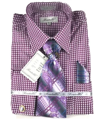 Camisa social Fratello masculina roxa branca roxa cinza azul gravata lenço tamanhos 15.5-19.5 - Imagem 1 de 4