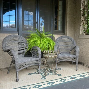 SET 2 Province Polyethylene Wicker Grey Cane Weatherproof Outdoor Chairs - Picture 1 of 9
