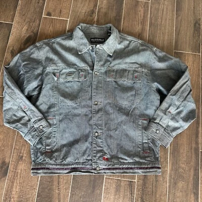 Jaqueta jeans masculina Y2K PELLE PELLE Marc Buchanan tamanho XL RARA vintage grande folgada - Imagem 1 de 4