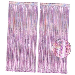 Tinsel Curtain Party Backdrop - Foil Fringe Curtain Lilac Party Streamers Pink - Picture 1 of 7