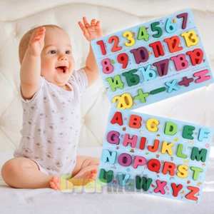Alphabet Puzzle Board Wooden Number ABC Letter Homeschool Educational Puzzle Toy - Picture 1 of 36