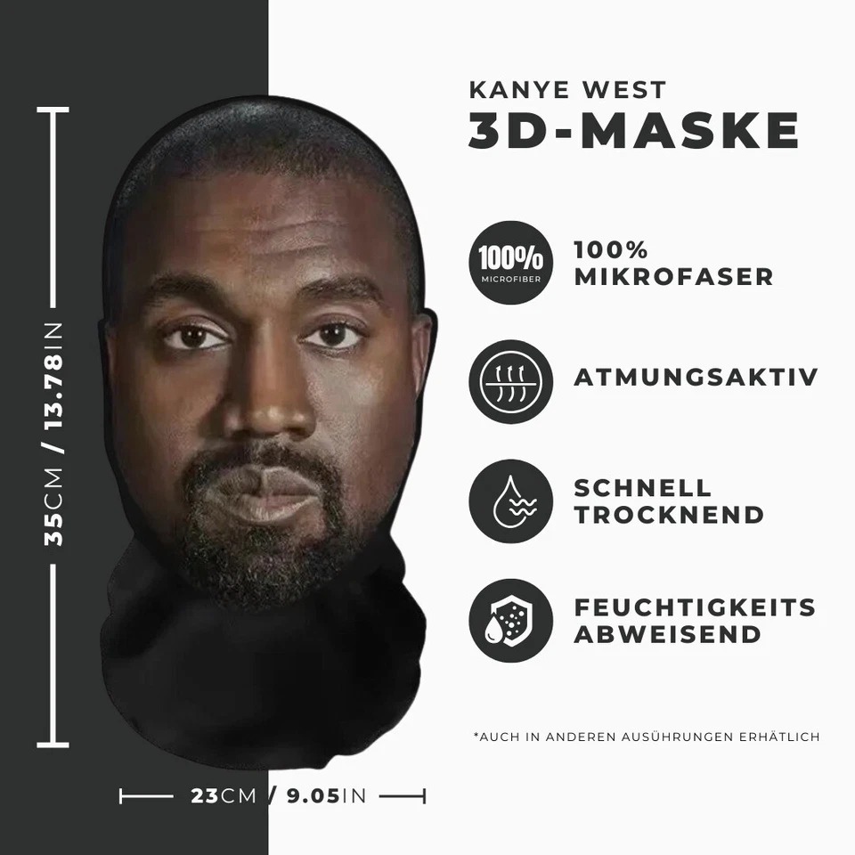 Realistische Kanye West 3D-Druck Vollgesichtsmaske – Atmungsaktiv, leicht - Bild 1 von 1