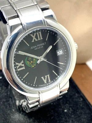 Reloj Jean Perret Hombre 3706 Cuarzo Suizo Emiratos Árabes Unidos Fuerza Armada Logo Plateado Acero 37mm Foto 1 de 4
