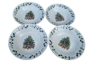 4 cuencos de sopa vintage Gibson Designs adornos de árboles Navidad acebo vacaciones - Imagen 1 de 6