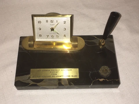 Vintage Lions Club International Marble Base Clock Pen Holder ,Clock Won’t Wind Cover