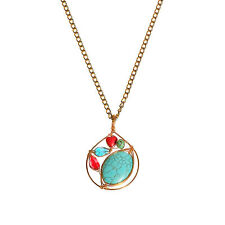 Paradise Petal Turquoise and Coral Chain Brass Medallion Necklace