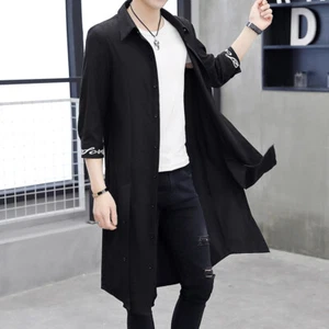 M-3XL Korean Mens 3/4 Sleeve Slim Fit Long Shirts Casual Tops Coats Outwear HOT - Picture 1 of 11