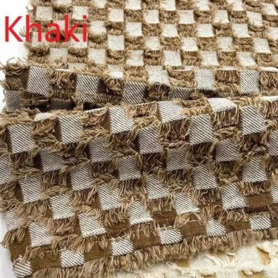 Tela de mezclilla a cuadros rasgados de 10 oz por metro para material de fabricación de ropa de jeans hágalo usted mismo Foto 1 de 4