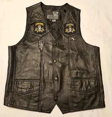 USA Bikers Dream Apparel Leather Motorcycle Vest Size 42 w/US Army Patches - Image 1 of 4