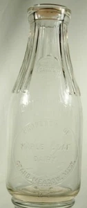 MAPLE LEAF DAIRY GRAND MEADOW MINNESOTA QUART MILK BOTTLE EMBOSSED PICTURE - Picture 1 of 5