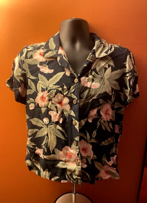 Caribbean Joe Let Go Petite Size Medium Button Down Tropical Shirt Top — 第 1/4 张图片