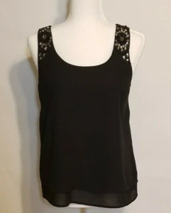 Charlotte Russo schwarzes leichtes Trägertop mit Rüschen und Stufen Schlüssellochausschnitt Größe M - Bild 1 von 4