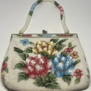 DeLiLL Hand Beaded Hand Bag 3D Floral Beaded Hand Bag, 7" Wide & 6.5" Tall - Picture 1 of 16