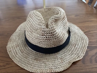 Sombrero de Paja Embalable J Crew F1722 Talla S/M Fedora Cinta Negra Foto 1 de 4