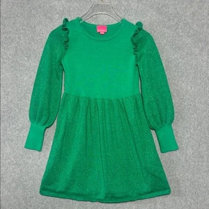 Lilly Pulitzer Girls Green Bishop Sleeve Shimmer A-Line Dress Size L 8-10 - Picture 1 of 4