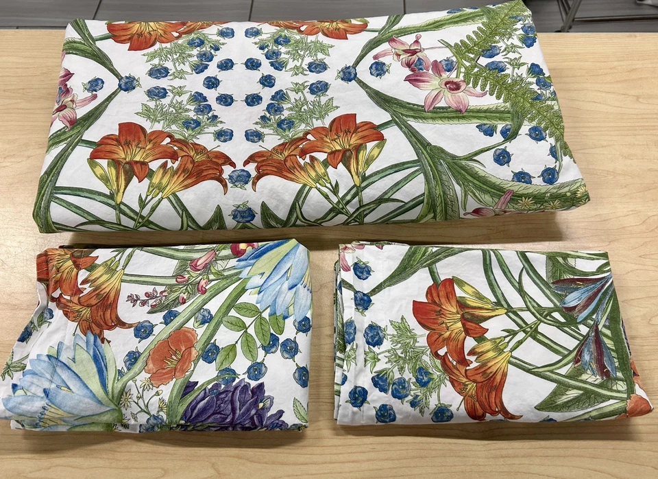 Pottery Barn 3 Pc SET Floral Tropical FULL/QUEEN Duvet Cover+ 2 Shams - Image 1 of 3