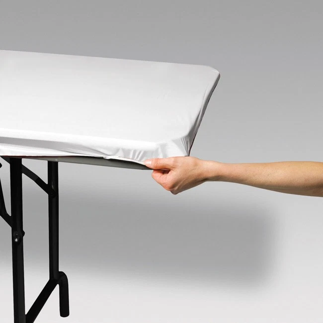 Белая эластичная пластиковая скатерть принадлежности для банкетной посуды 8 футов - Изображение 1 из 1