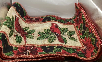 ST. NICHOLAS SQUARE Tapestry CARDINALS & HOLLY 70X 12”  Winter Table Runner - Image 1 of 4