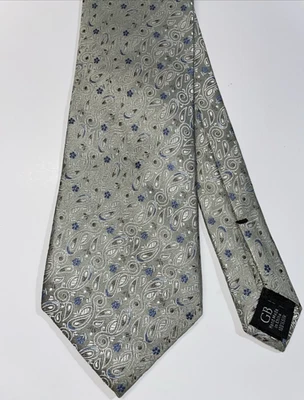 Corbata para hombre Geoffrey Beene 58x3,75 hecha a mano seda plata verde jacquard cachemira Foto 1 de 4