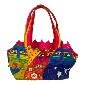 Laurel Burch shoulder tote Feline Friends Purse Cat Cars Bag - Picture 1 of 13