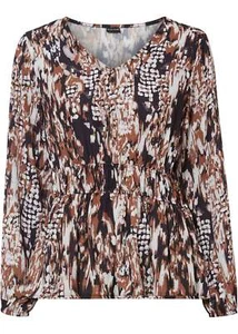 Schlupfbluse Gr. 48 Braun Bedruckt Damen Langarm Shirt Bluse Tunika Neu - Bild 1 von 1